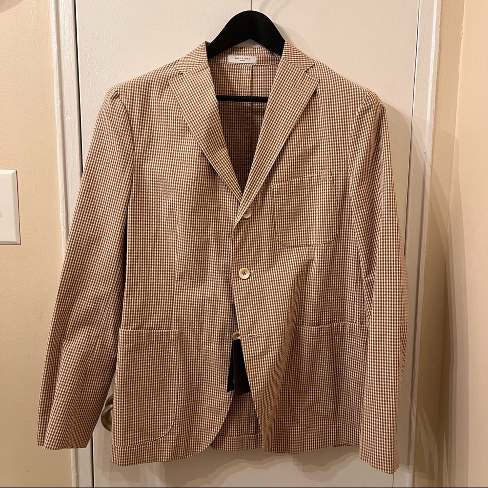 NWT Boglioli Bronze White Cotton Checked Triple Patch Pocket 3/2 Jacket 38R